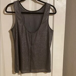 Metallic Gray Sleeveless Zip Vest Tank - Braided Fabric